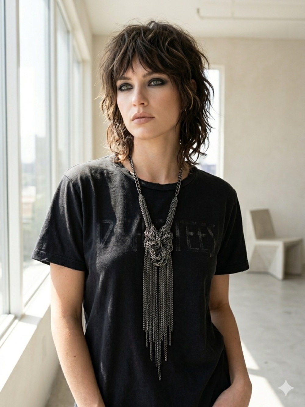 Dannijo Viral Gunmetal Silver Multi-Chain Fringe Knot Statement Necklace